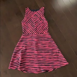 Pink and navy blue striped dress